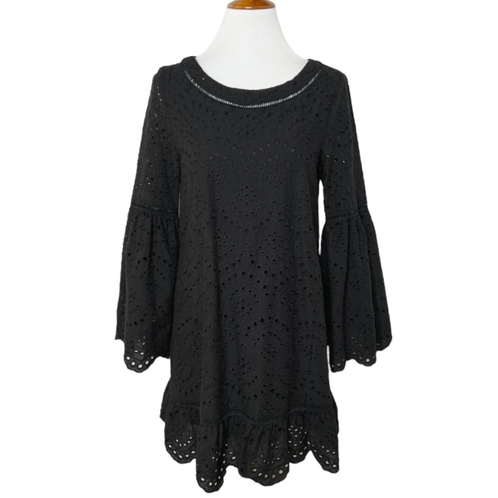 NWT Cupcakes and Cashmere Black Eyelet Lace Ruffle Tie Waist Mini Dress Small - Picture 13 of 14